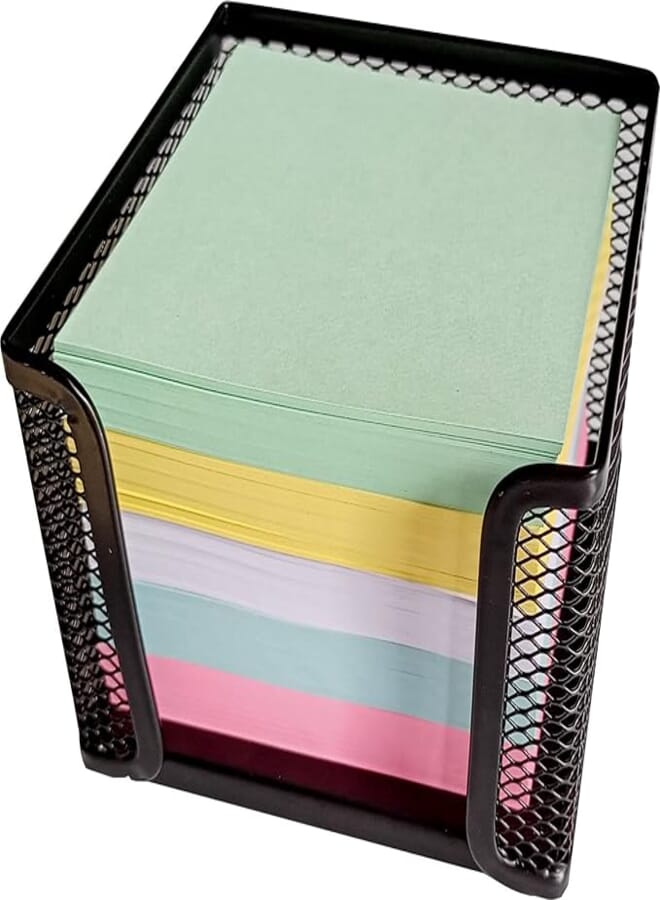 IMPRINT Memo Pad Paper Cube 625 Pages Loose Sheets 75 GSM Paper Mix Colour With Iron Mesh Stand